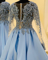 Light Blue Lace Long Sleeve Homecoming Dress - RongMoon