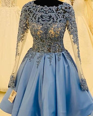 Light Blue Lace Long Sleeve Homecoming Dress - RongMoon
