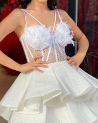 Short WhiteCross Neck Ruffles Corset Dress - RongMoon