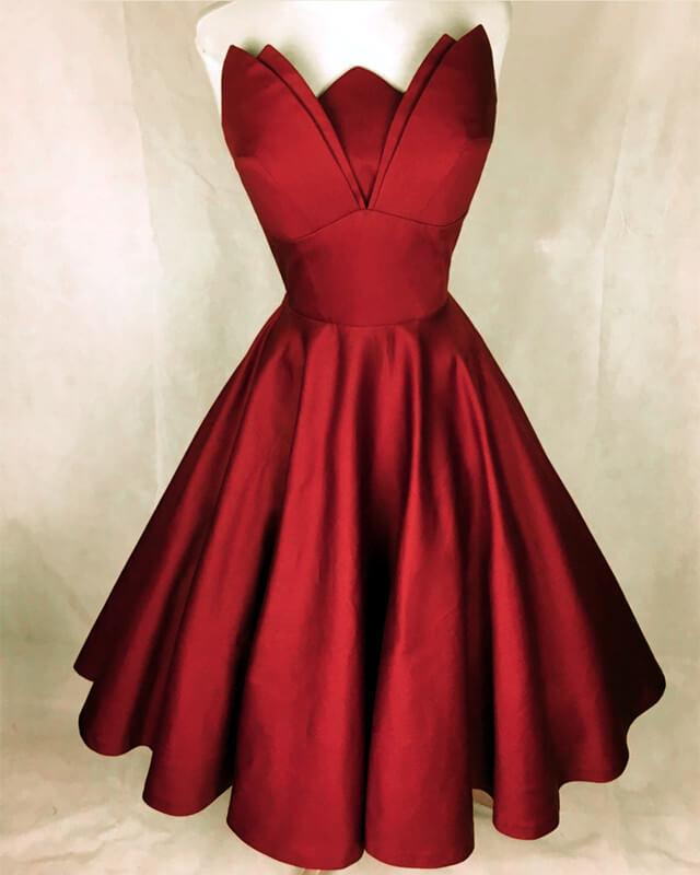 Orange Strapless Knee Length Satin Dress - RongMoon