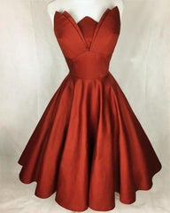 Orange Strapless Knee Length Satin Dress - RongMoon