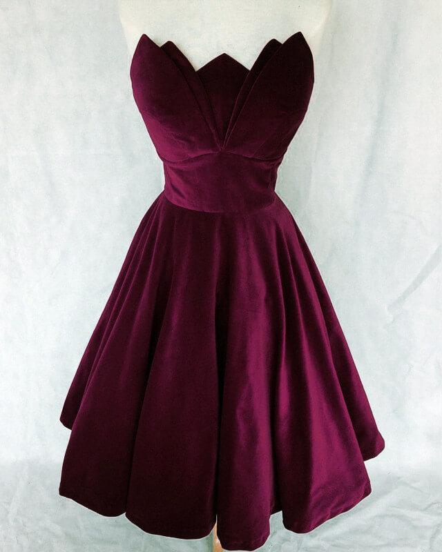 Purple Velvet Strapless Party Dress - RongMoon
