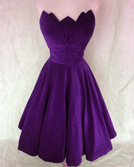 Purple Velvet Strapless Party Dress - RongMoon