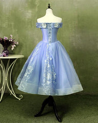 Ball Gown Tea Length Off The Shoulder Embroidery Dress - RongMoon