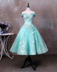 Ball Gown Tea Length Off The Shoulder Embroidery Dress - RongMoon