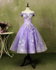 Ball Gown Tea Length Off The Shoulder Embroidery Dress - RongMoon