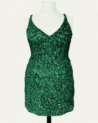 Short Plus Size Burgundy Sequin Dress - RongMoon