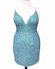 Short Light Purple Plus Size Sequin Bodycon Dress - RongMoon