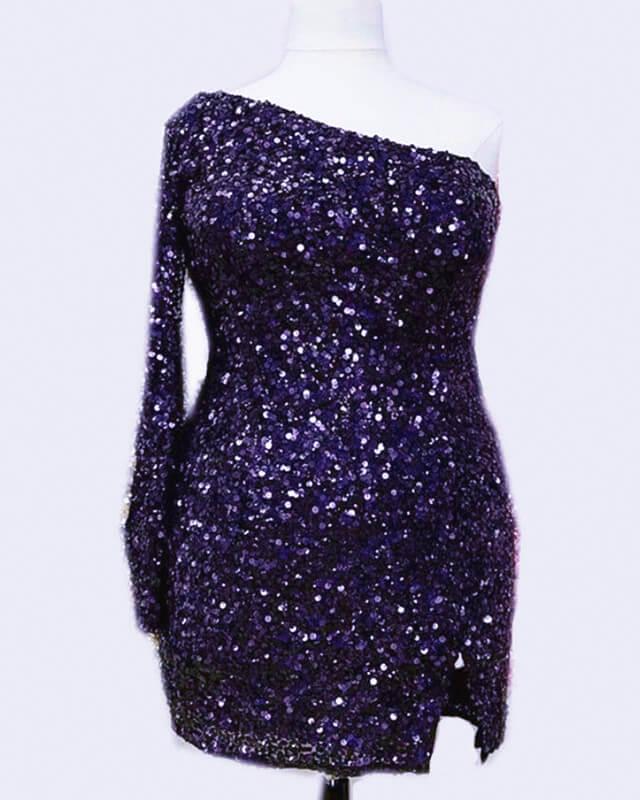 Plus Size Sequin One Sleeve Homecoming Dress - RongMoon