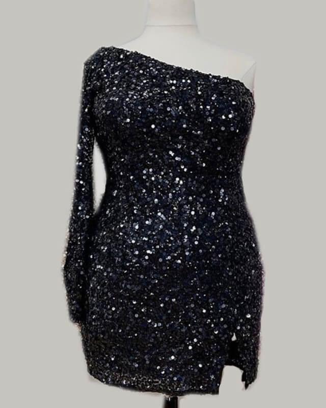 Plus Size Sequin One Sleeve Homecoming Dress - RongMoon