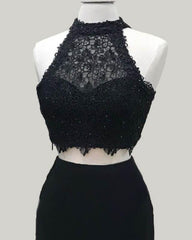 Two Piece Black Homecoming Dress Lace Crop Top - RongMoon