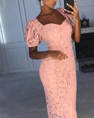 Cap Sleeve Knee-length Lace Party Dress - RongMoon