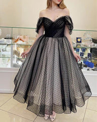 Black And Nude Tulle Tea Length Ball Gown - RongMoon