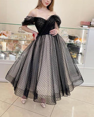 Black And Nude Tulle Tea Length Ball Gown - RongMoon