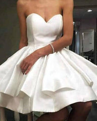 White Satin Sweetheart Ruffles Homecoming Dress - RongMoon