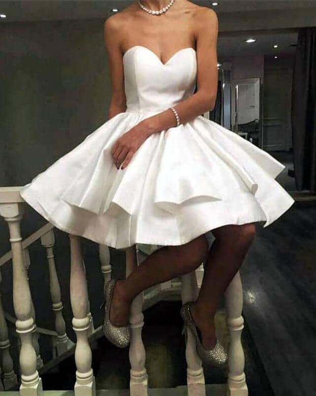 White Satin Sweetheart Ruffles Homecoming Dress - RongMoon