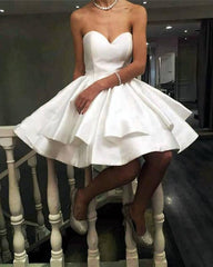 White Satin Sweetheart Ruffles Homecoming Dress - RongMoon