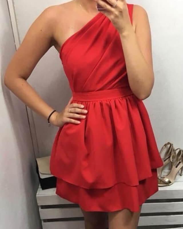 Teal One Shoulder Satin Homecoming Dress - RongMoon