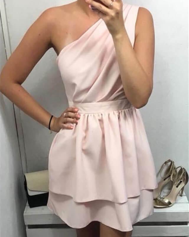 Teal One Shoulder Satin Homecoming Dress - RongMoon
