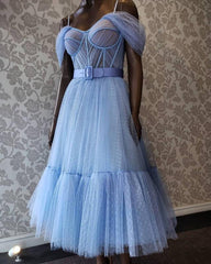 Blue Dot Tulle Off-the-shoulder Corset Dress - RongMoon