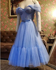 Blue Dot Tulle Off-the-shoulder Corset Dress - RongMoon