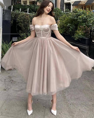 Nude Tulle Beaded Sweetheart Corset Midi Dress - RongMoon