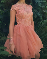 Sheer Long Sleeves Appliques Tulle Party Dress - RongMoon
