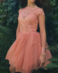 Sheer Long Sleeves Appliques Tulle Party Dress - RongMoon