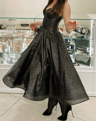 Black Sparkly Midi Corset Dress - RongMoon