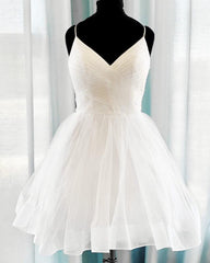 Short Pleated Tulle V Neck Ruffles Dress - RongMoon