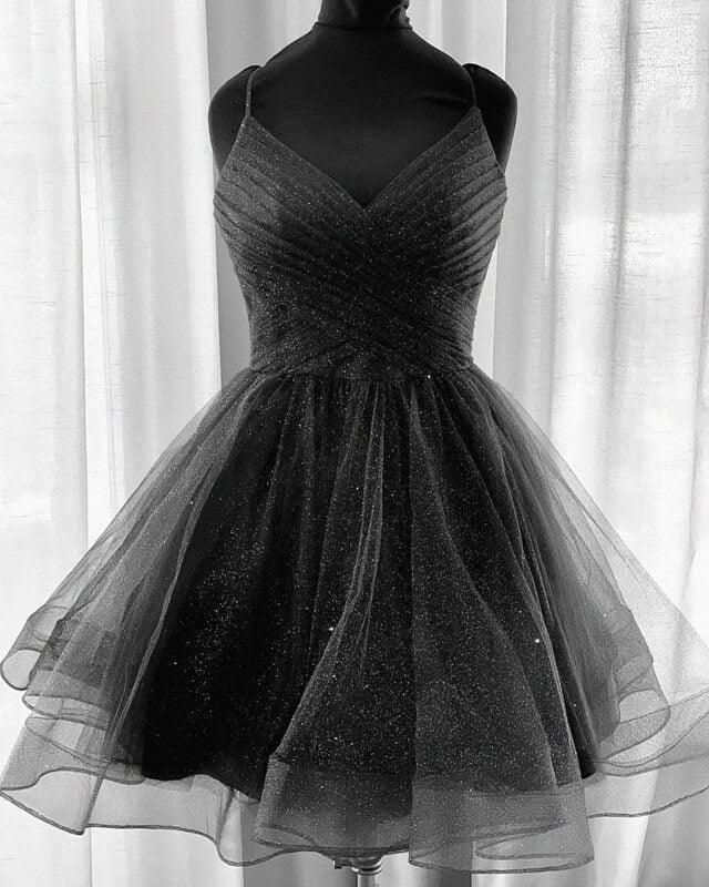 Short Pleated Tulle V Neck Ruffles Dress - RongMoon
