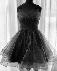 Short Pleated Tulle V Neck Ruffles Dress - RongMoon