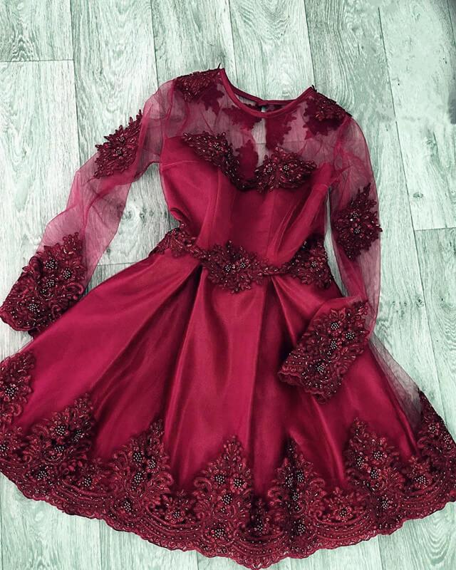 Short Royal Blue Long Sleeves Appliques Homecoming Dress - RongMoon
