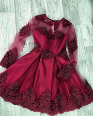 Short Royal Blue Long Sleeves Appliques Homecoming Dress - RongMoon