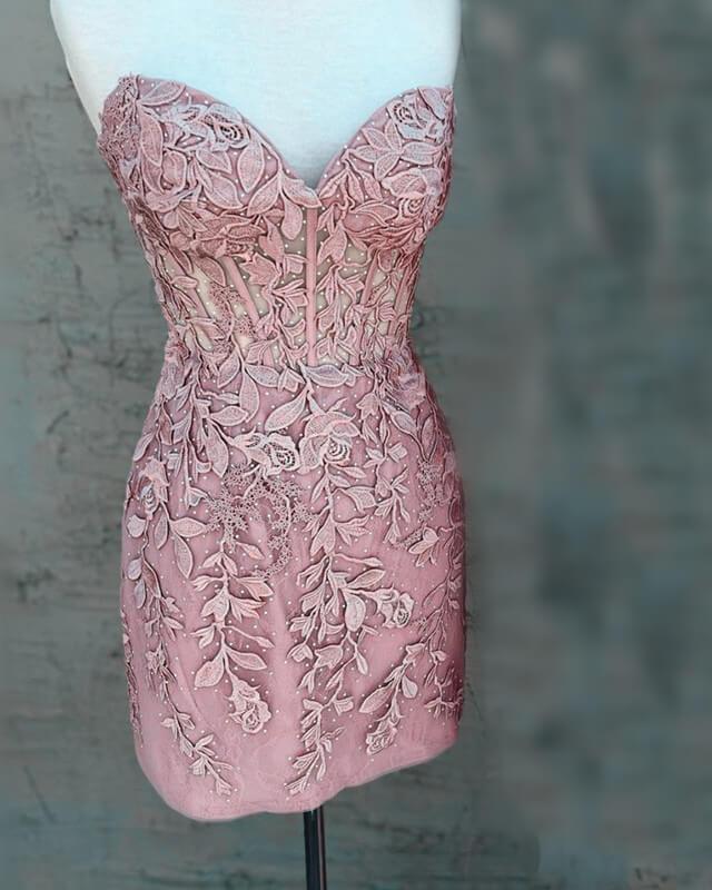 Blush Lace Corset Homecoming Dress - RongMoon