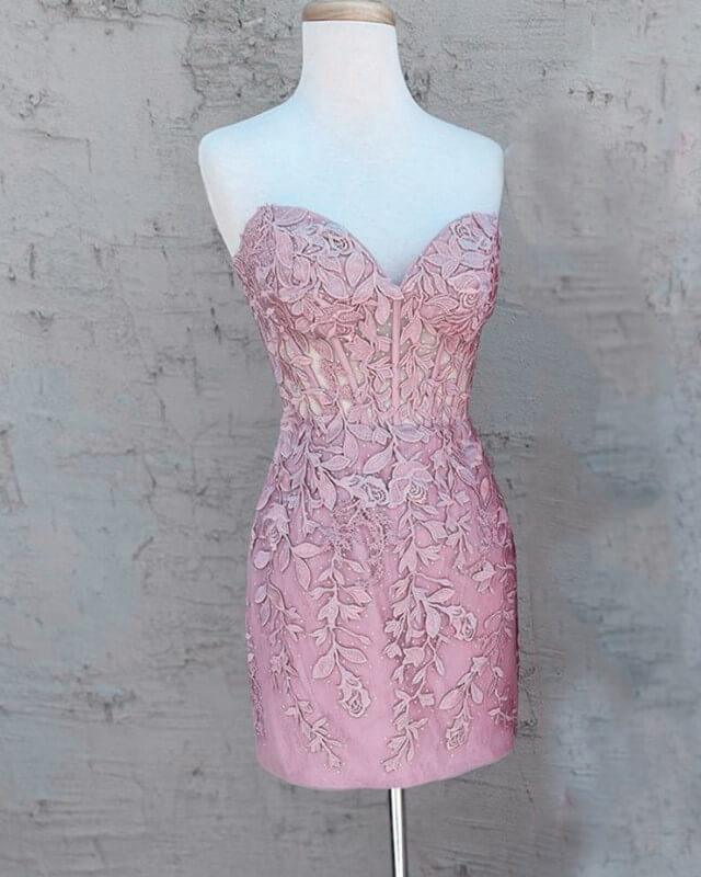 Blush Lace Corset Homecoming Dress - RongMoon