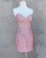 Blush Lace Corset Homecoming Dress - RongMoon