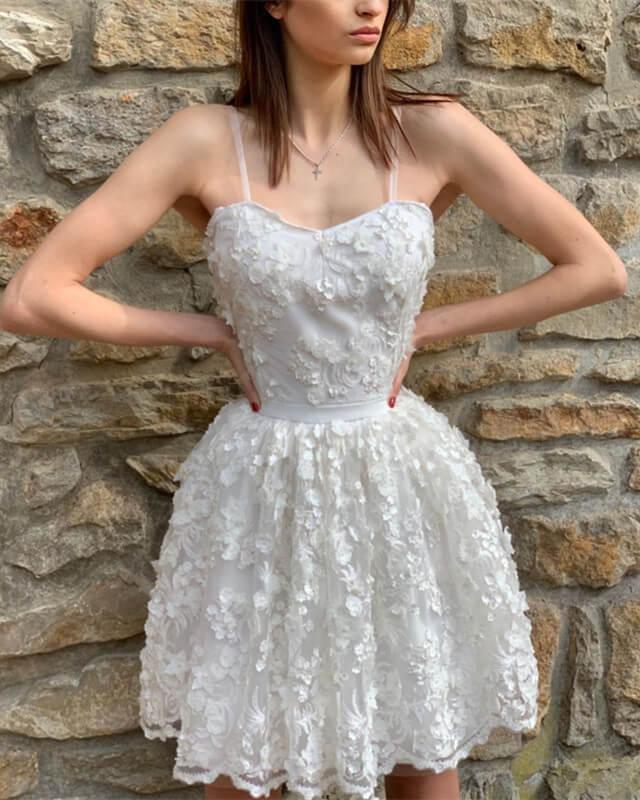White 3D Lace Homecoming Dresses - RongMoon
