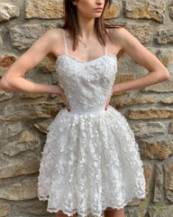 White 3D Lace Homecoming Dresses - RongMoon