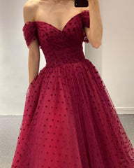 Burgundy Dot Tulle Midi Homecoming Dresses - RongMoon