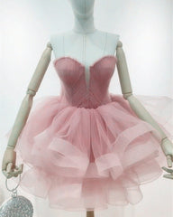 Short Tulle Strapless Layered Mini Dress