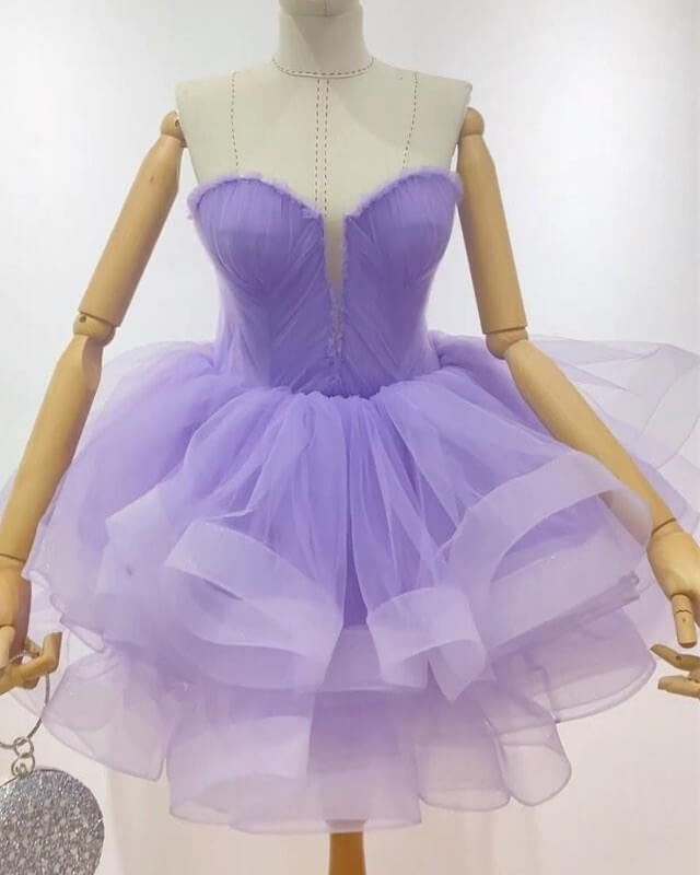 Short Tulle Strapless Layered Mini Dress