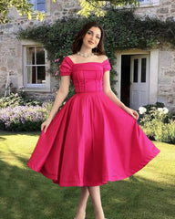 A-line Spaghettti Straps Satin Knee Length Dress