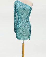 One Sleeve Sequin Homecoming Dresses Short