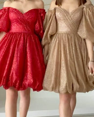 Short Puffy Sleeves Sparkly Dress