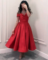 Fuchsia Satin Off-The-Shoulder Midi Party Dress