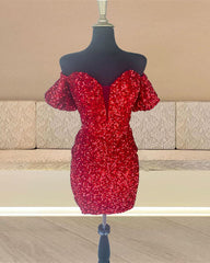 Short Off The Shoulder Sequin Bodycon Dress