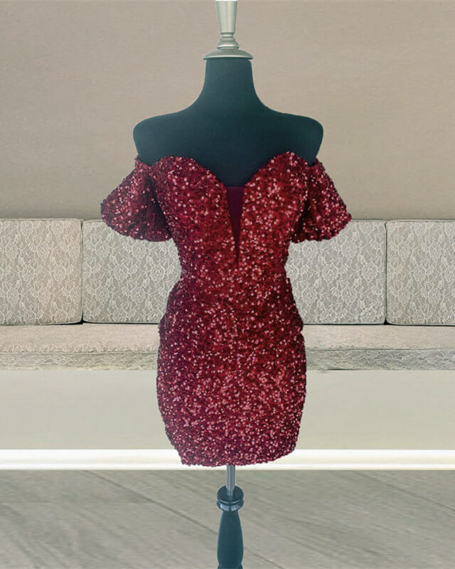 Short Off The Shoulder Sequin Bodycon Dress