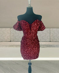 Short Off The Shoulder Sequin Bodycon Dress