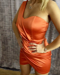 Tight Satin One Strap Mini Dress